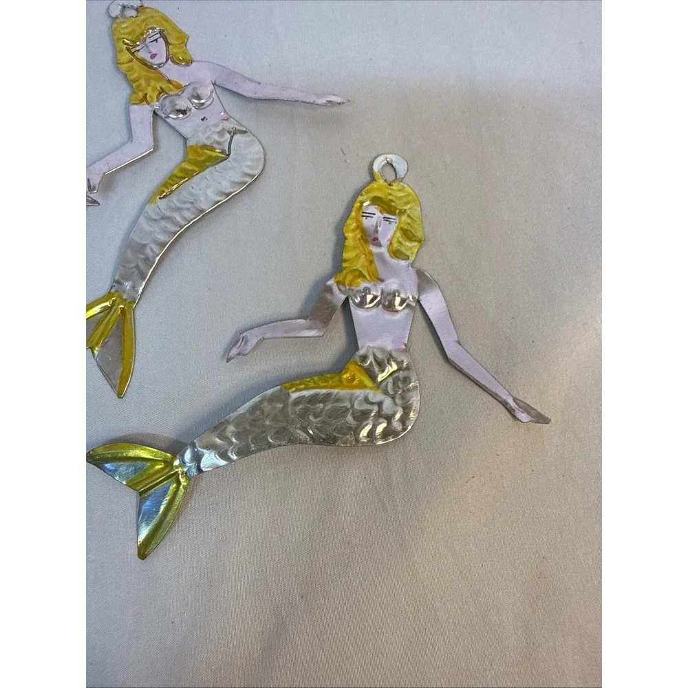 Vintage 3 Metal Mermaids Wall Decor Art Trio Gold Silver Toned Coastal Nautical